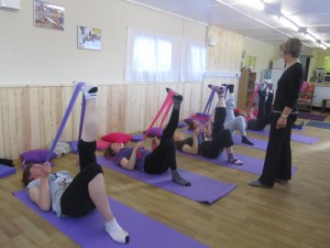 Sarah Payne teaching Pilates in the Pilates Studio at Sheepgate Equestrian